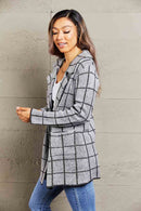 Double Take Printed Open Front Lapel Collar Cardigan with Pockets