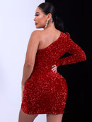 Sequin One-Shouler Tulip Hem Bodycon Dress