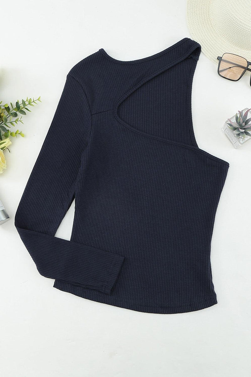 Cutout One-Shoulder Ribbed Top - AM APPAREL