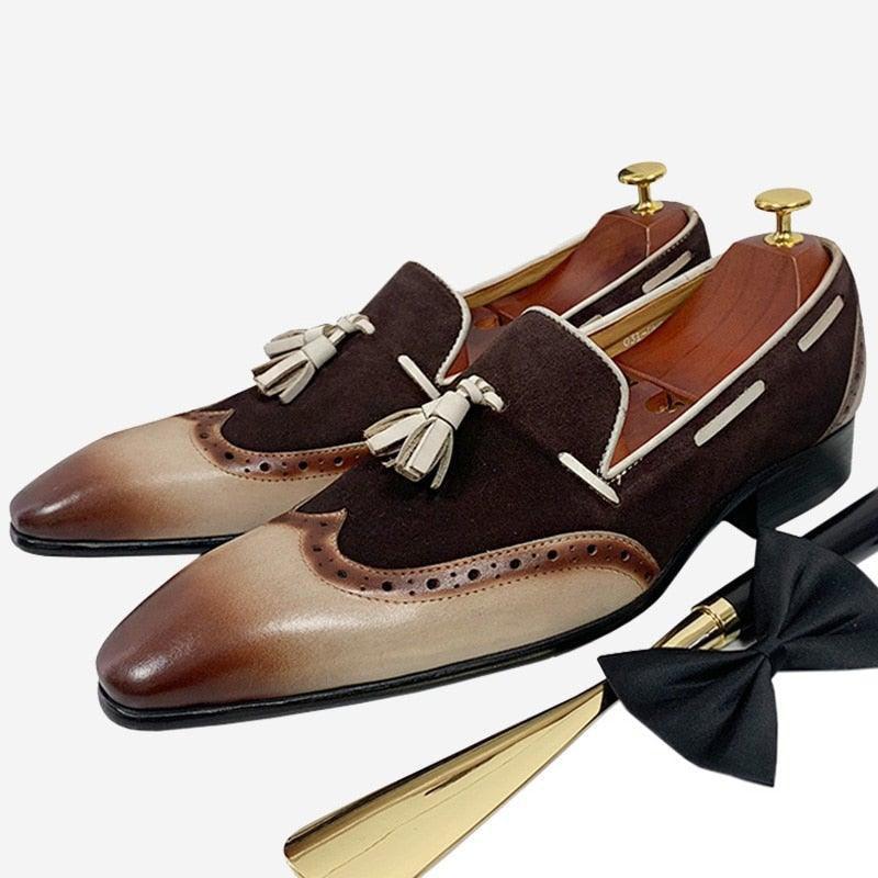 DAO Men's Italian Style Mixed Color Leather Loafers - AM APPAREL