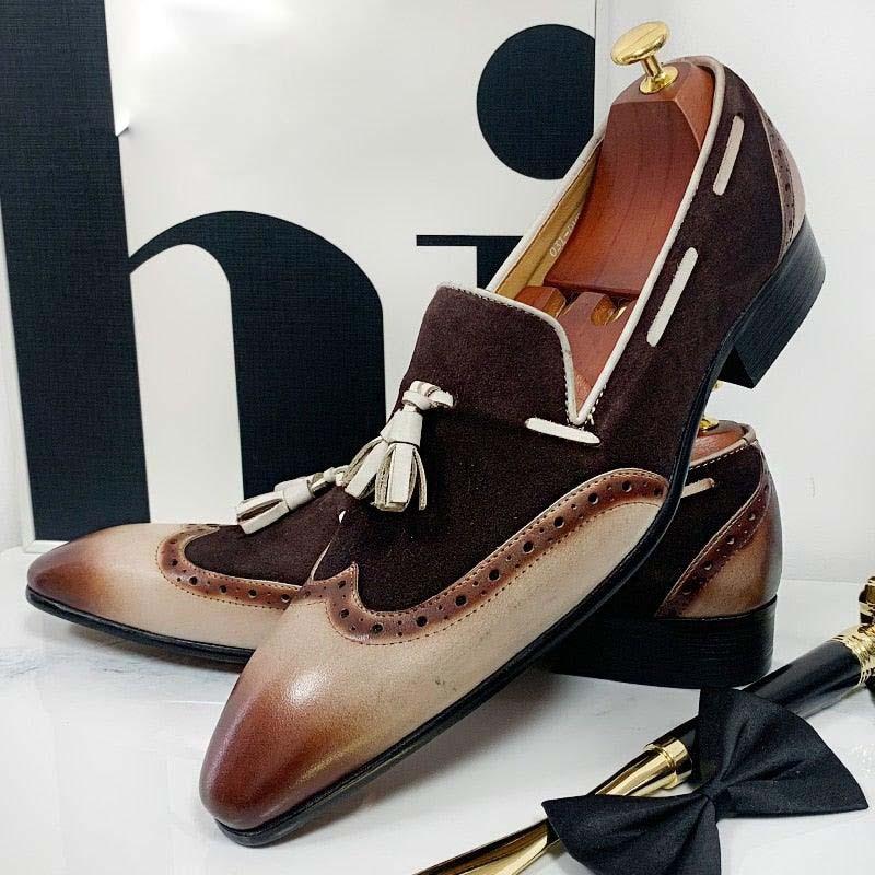 DAO Men's Italian Style Mixed Color Leather Loafers - AM APPAREL