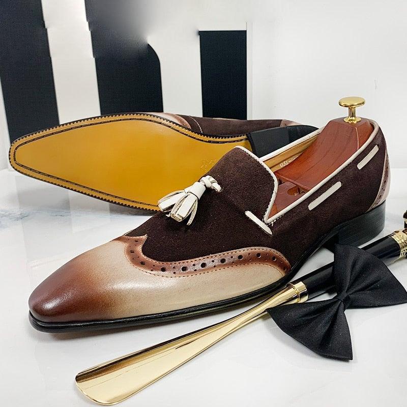 DAO Men's Italian Style Mixed Color Leather Loafers - AM APPAREL