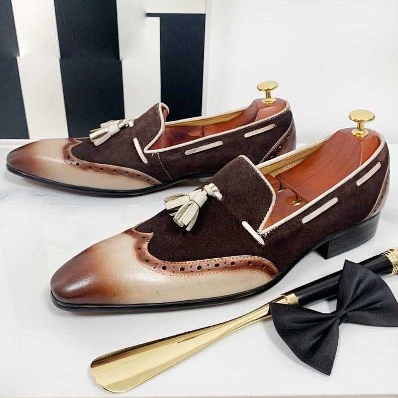 DAO Men's Italian Style Mixed Color Leather Loafers - AM APPAREL