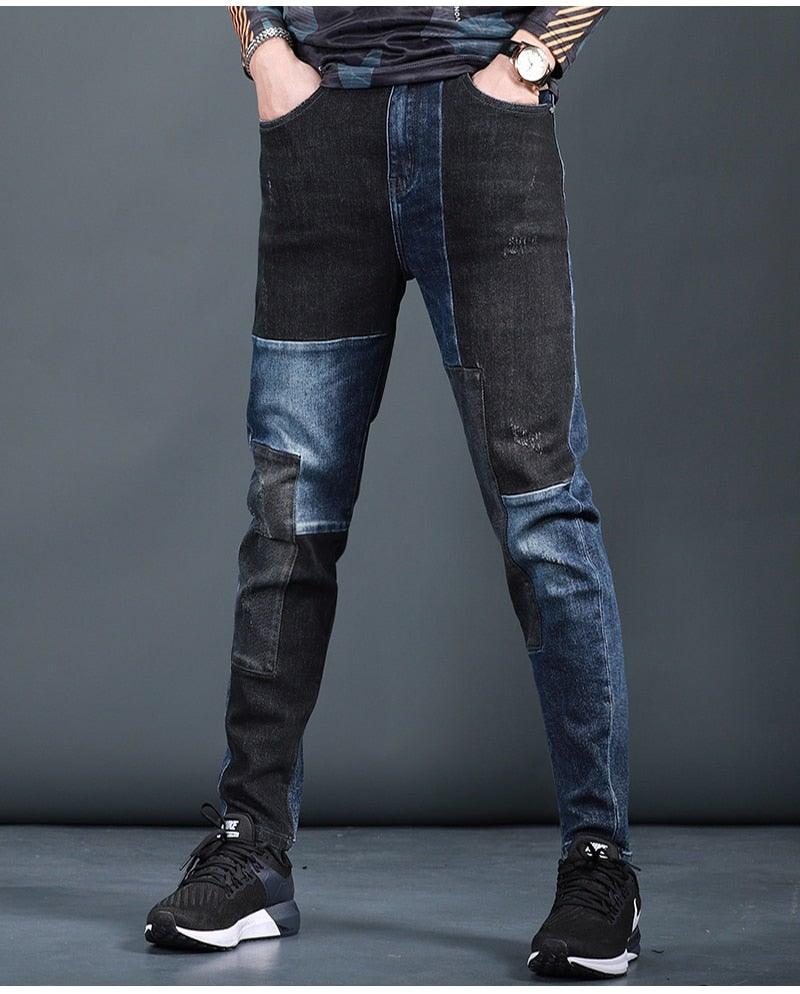 Men's Designer Patchwork Slim Fit Jeans - AM APPAREL