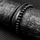 Men's Fine Multi-Layered Leather Beaded Bracelet - AM APPAREL