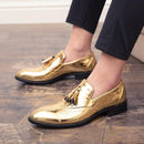 Men's Gold Color Tassel Patent Leather Loafers - AM APPAREL