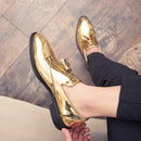 Men's Gold Color Tassel Patent Leather Loafers - AM APPAREL