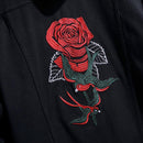Men's Rose & Bird Embroidery Black Jean Jacket (No Hoodie) - AM APPAREL