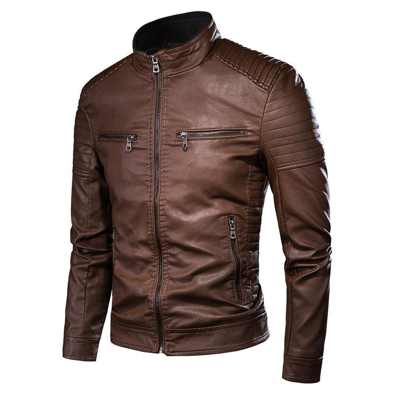 Men's Spring Causal Vintage Leather Jacket - AM APPAREL