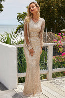 Sequin Fringe Sleeve Maxi Dress - AM APPAREL