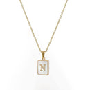 Unisex Square Letter Engraved Pendant Necklace - AM APPAREL