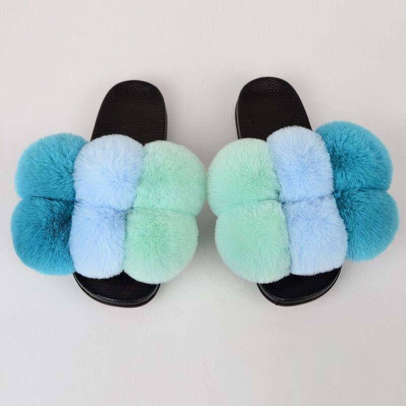 Women's Bubbly Faux Fur Slides - Mixed Colors - AM APPAREL