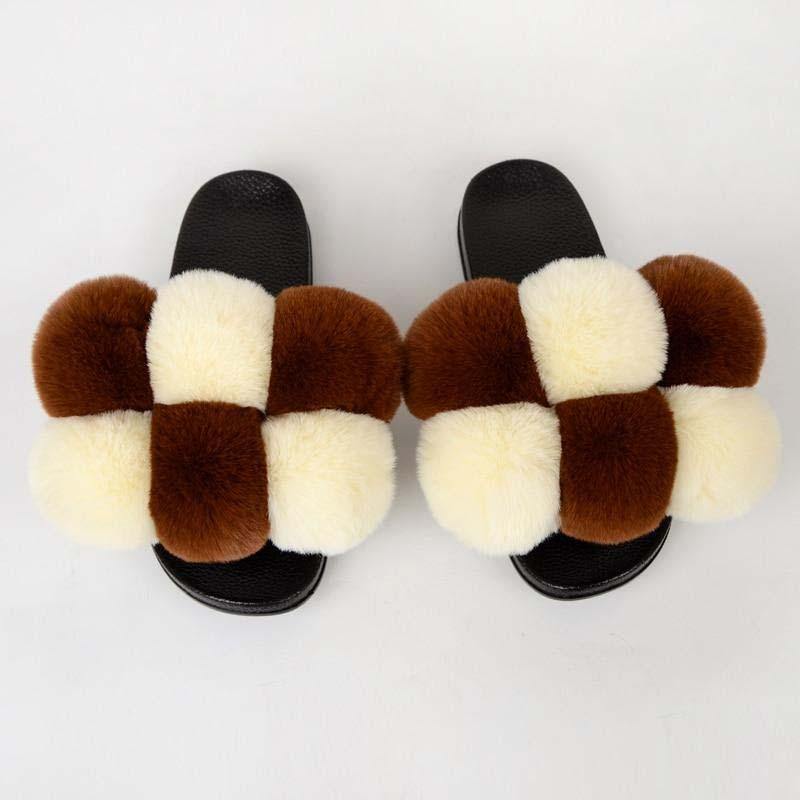 Women's Bubbly Faux Fur Slides - Mixed Colors - AM APPAREL