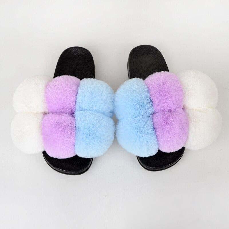 Women's Bubbly Faux Fur Slides - Mixed Colors - AM APPAREL