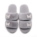Women's Furr Slippers W/ Rhinestone Butterfly Detail - AM APPAREL